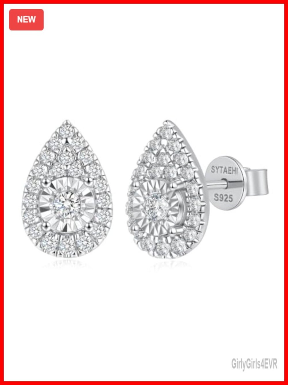 Lab Grown Diamond Halo Stud Earrings 925 Sterling Silver Push Back